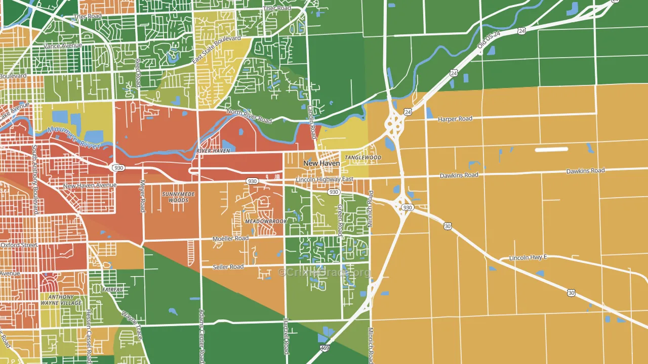 New Haven, IN Map of Burglary Rates