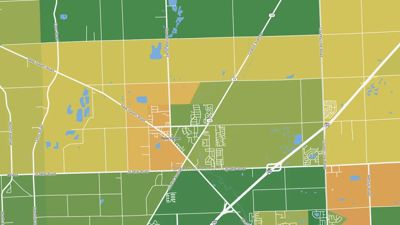 New Haven, MI Map of Burglary Rates