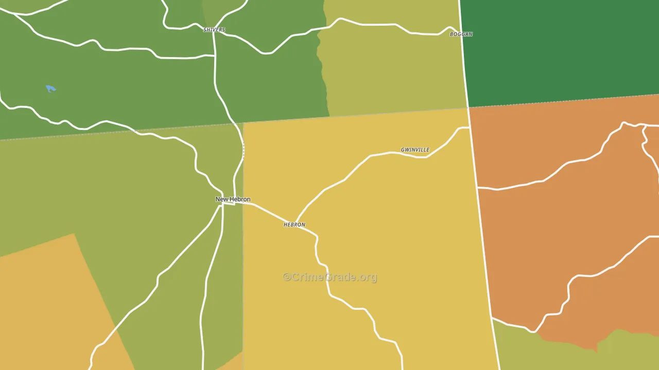New Hebron, MS Map of Burglary Rates