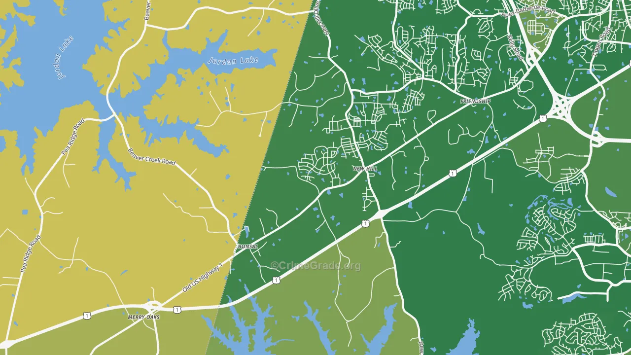 New Hill, NC Map of Burglary Rates