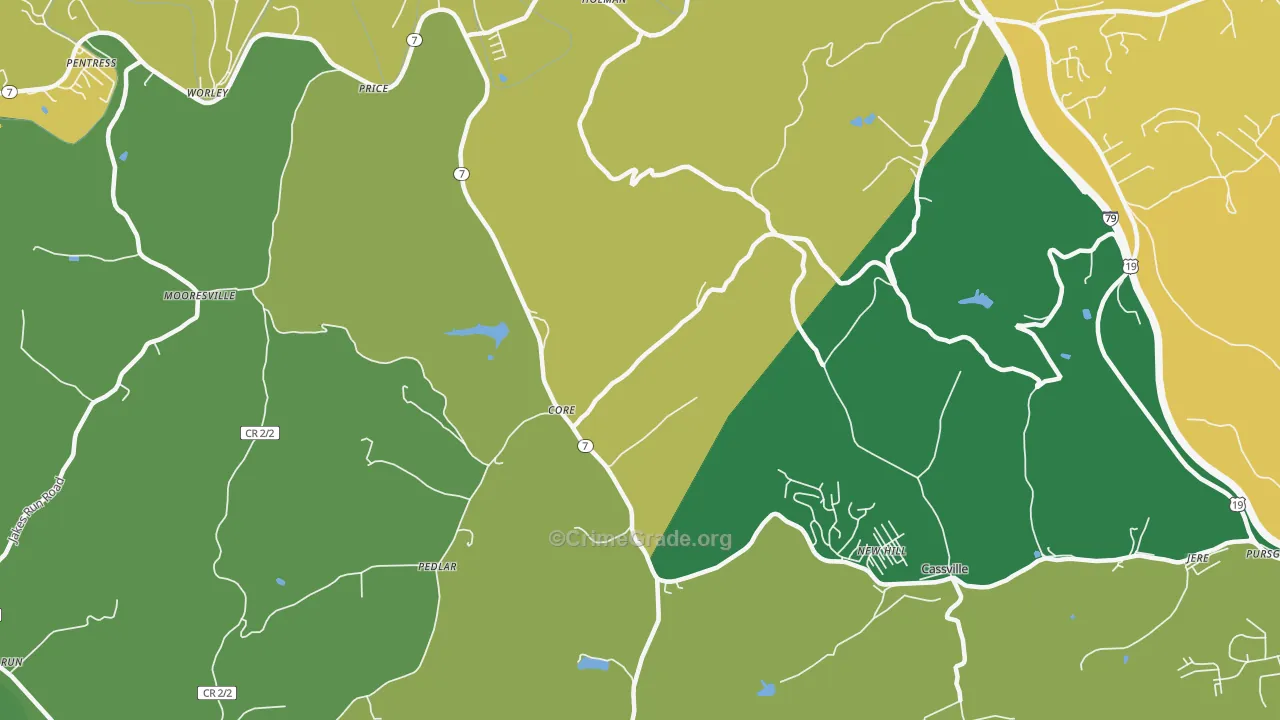 New Hill, WV Map of Burglary Rates