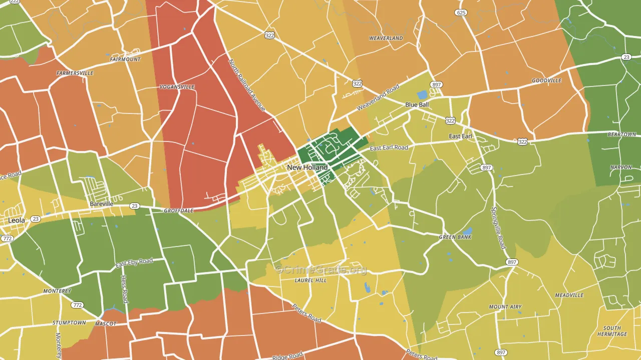 New Holland, PA Map of Burglary Rates