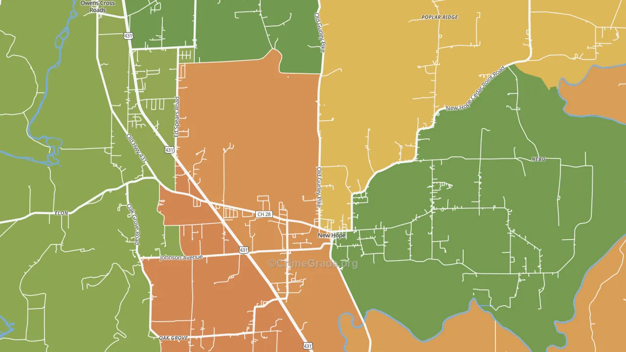 New Hope, AL Map of Burglary Rates