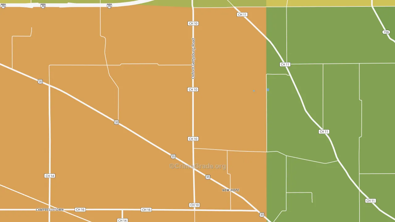 New Hope, OH Map of Burglary Rates