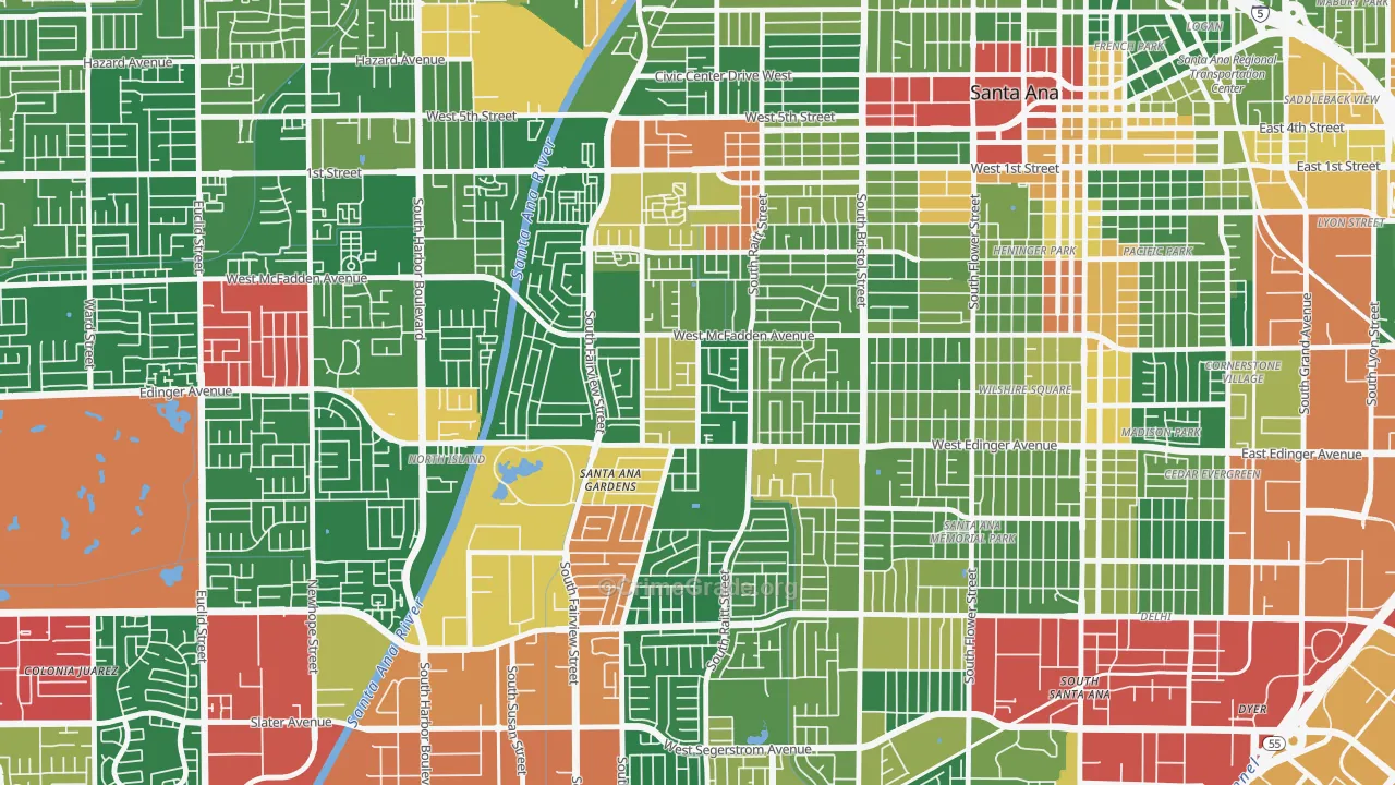 New Horizons, Santa Ana, CA Map of Burglary Rates