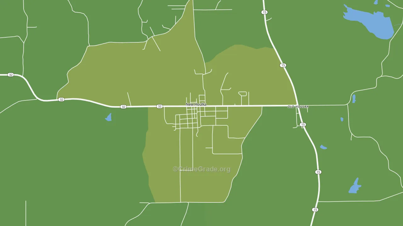 New Houlka, MS Map of Burglary Rates