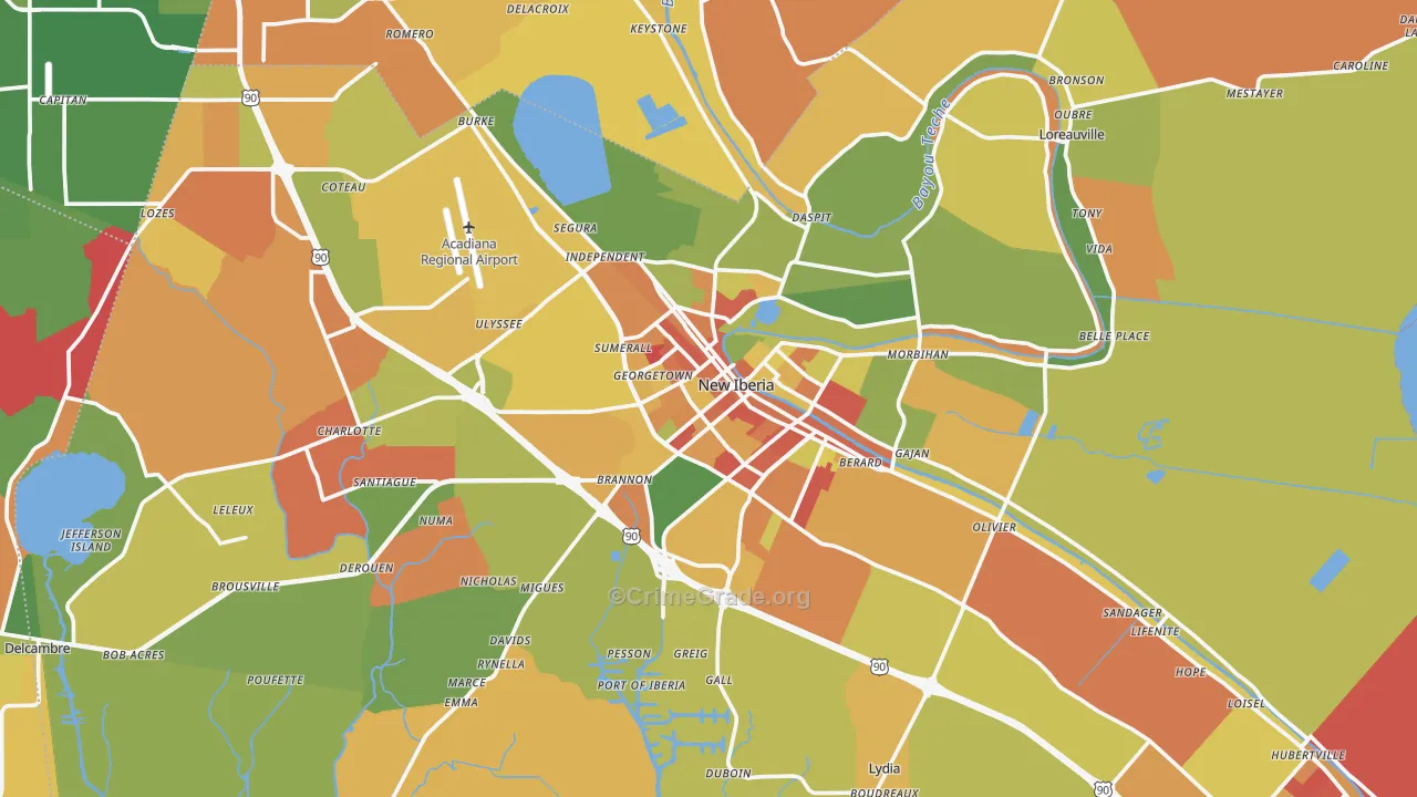 New Iberia, LA Map of Burglary Rates