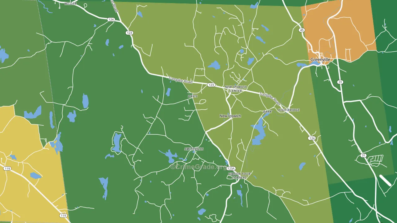 New Ipswich, NH Map of Burglary Rates