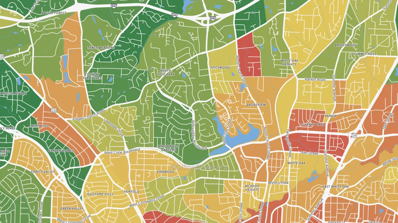 New Irving Park, Greensboro, NC Map of Burglary Rates