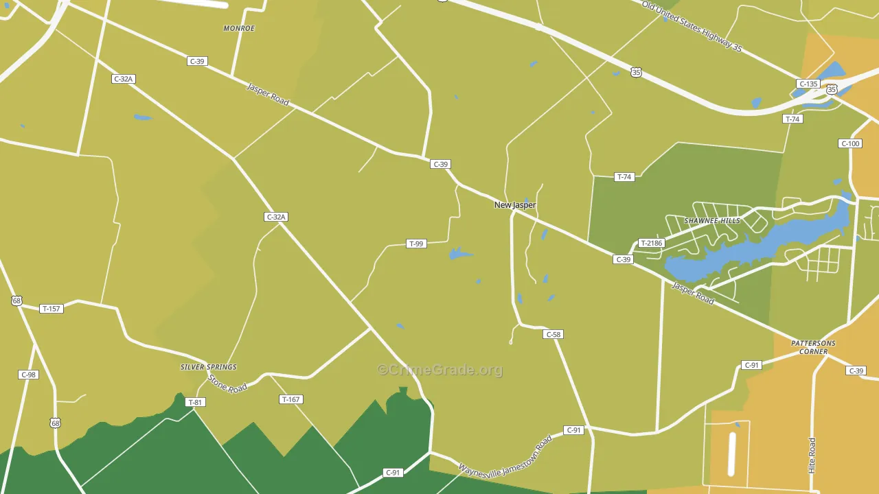 New Jasper, OH Map of Burglary Rates