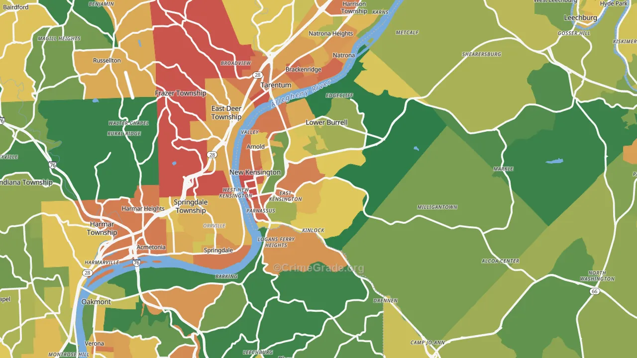 New Kensington, PA Map of Burglary Rates