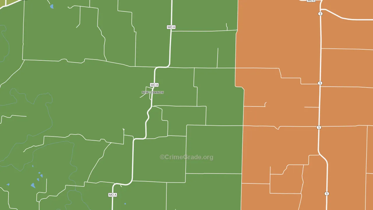 New Lebanon, MO Map of Burglary Rates