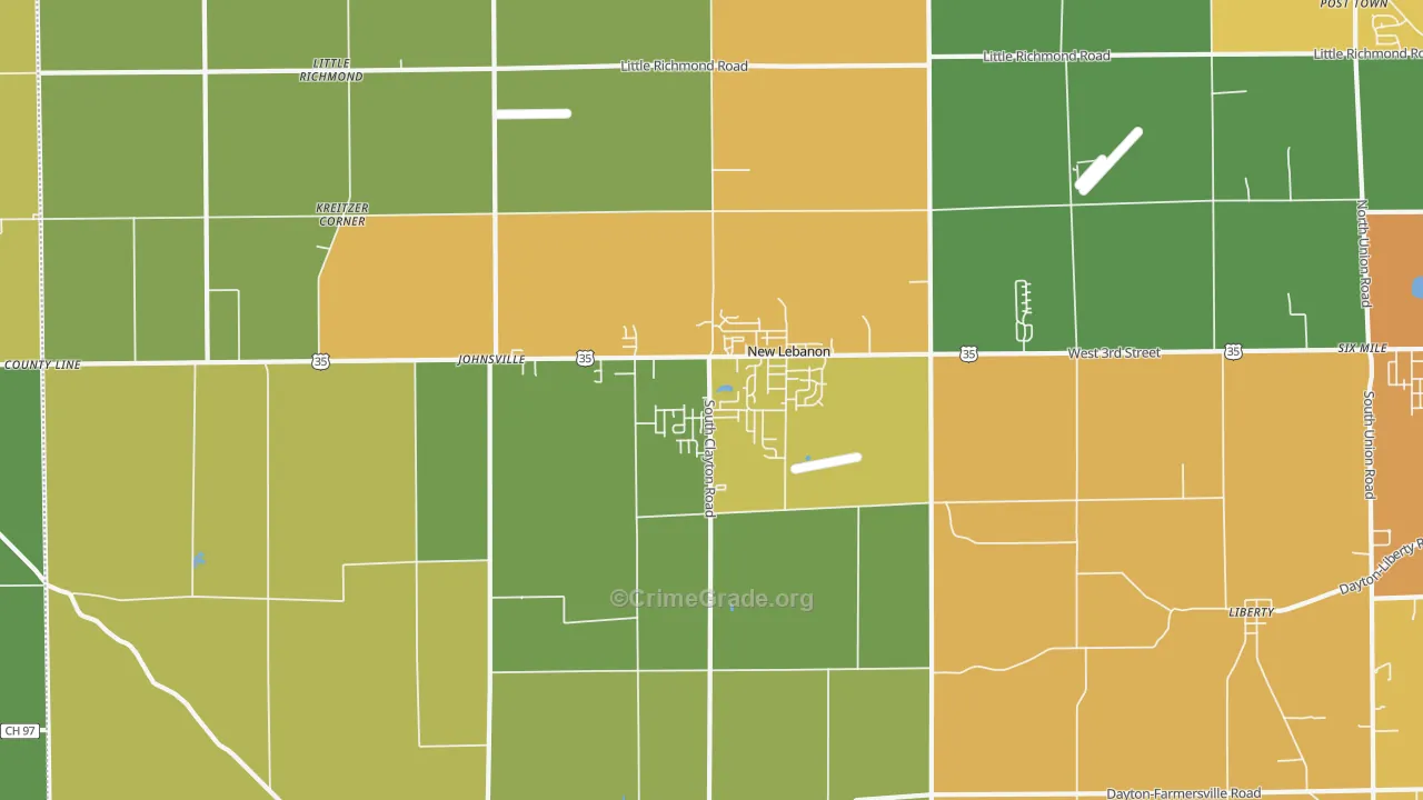 New Lebanon, OH Map of Burglary Rates