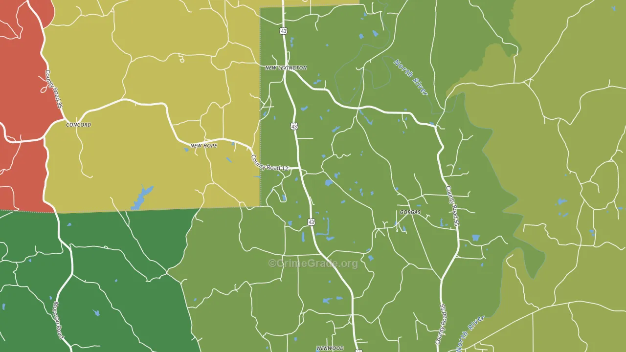 New Lexington, AL Map of Burglary Rates