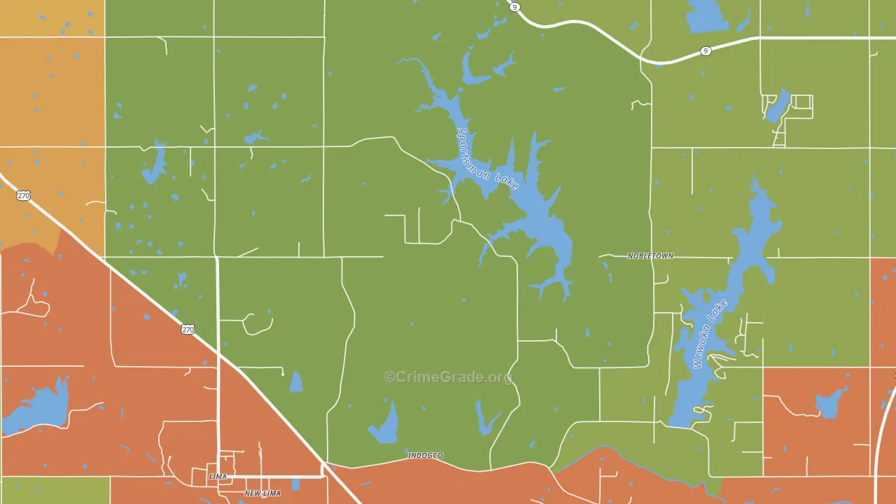 New Lima, OK Map of Burglary Rates