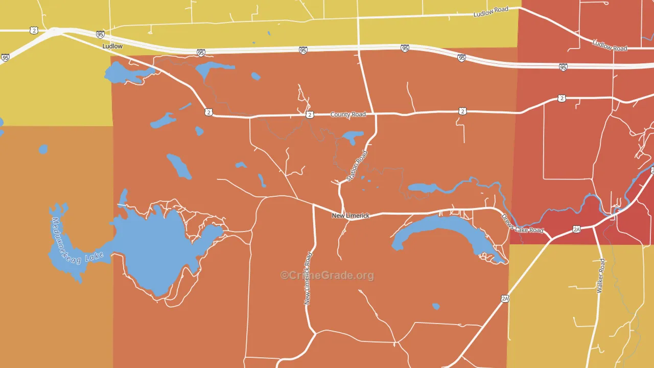 New Limerick, ME Map of Burglary Rates