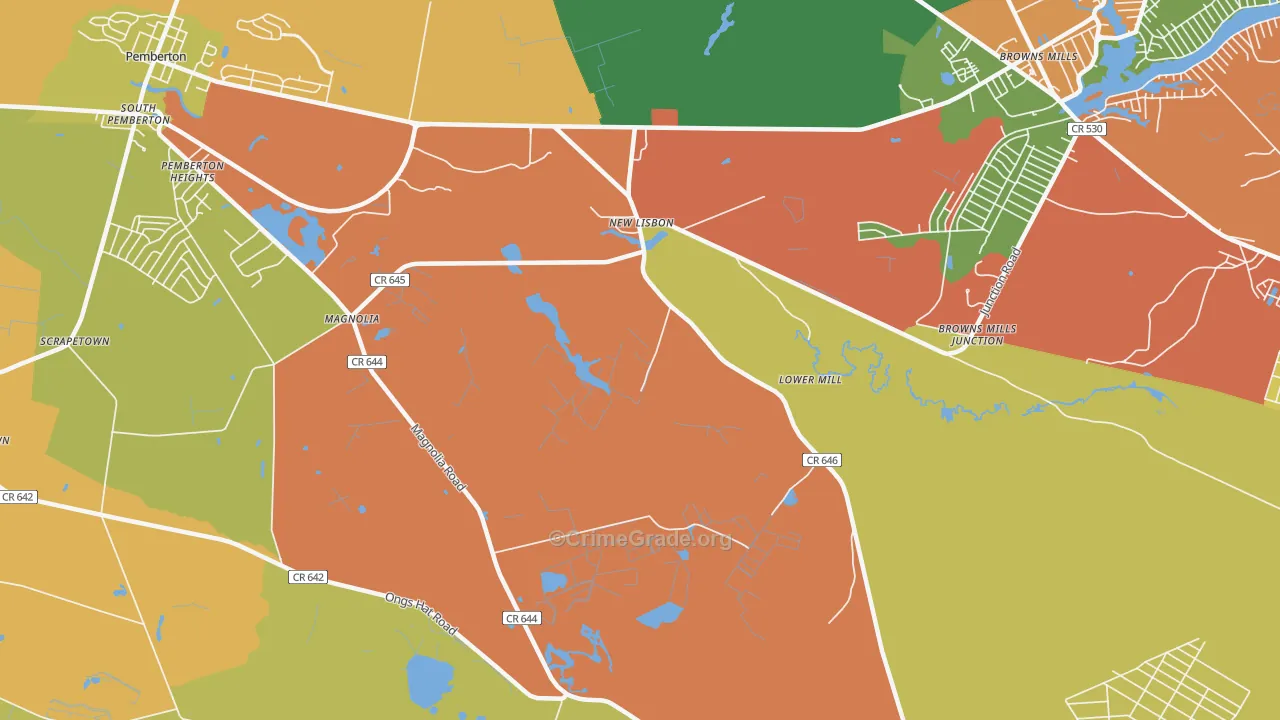 New Lisbon, NJ Map of Burglary Rates