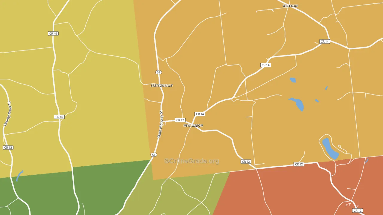 New Lisbon, NY Map of Burglary Rates