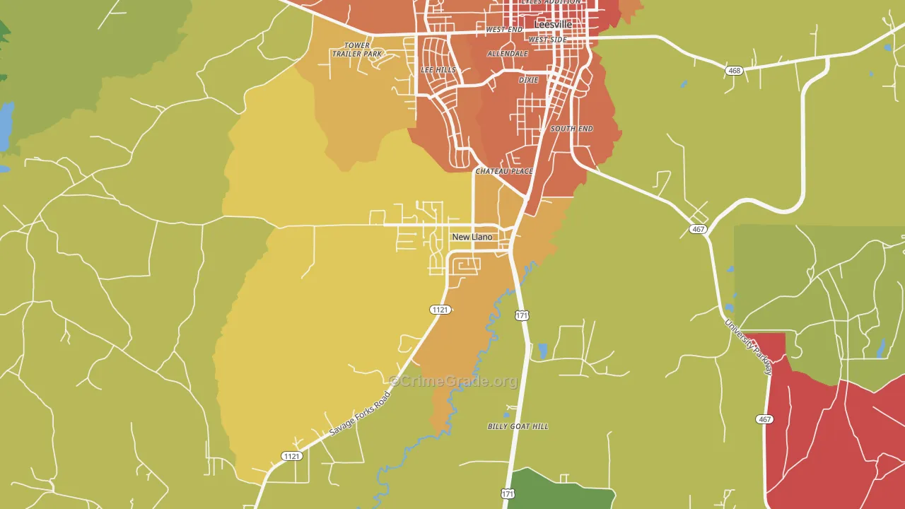 New Llano, LA Map of Burglary Rates
