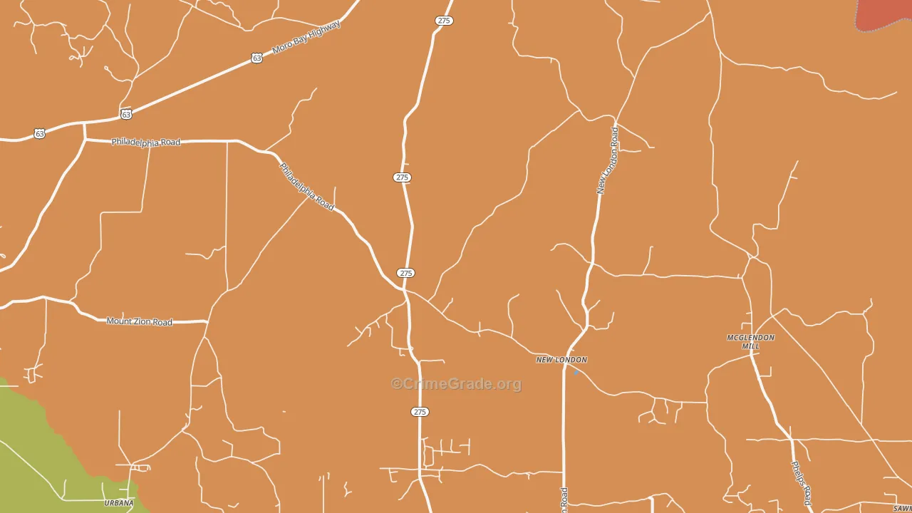 New London, AR Map of Burglary Rates