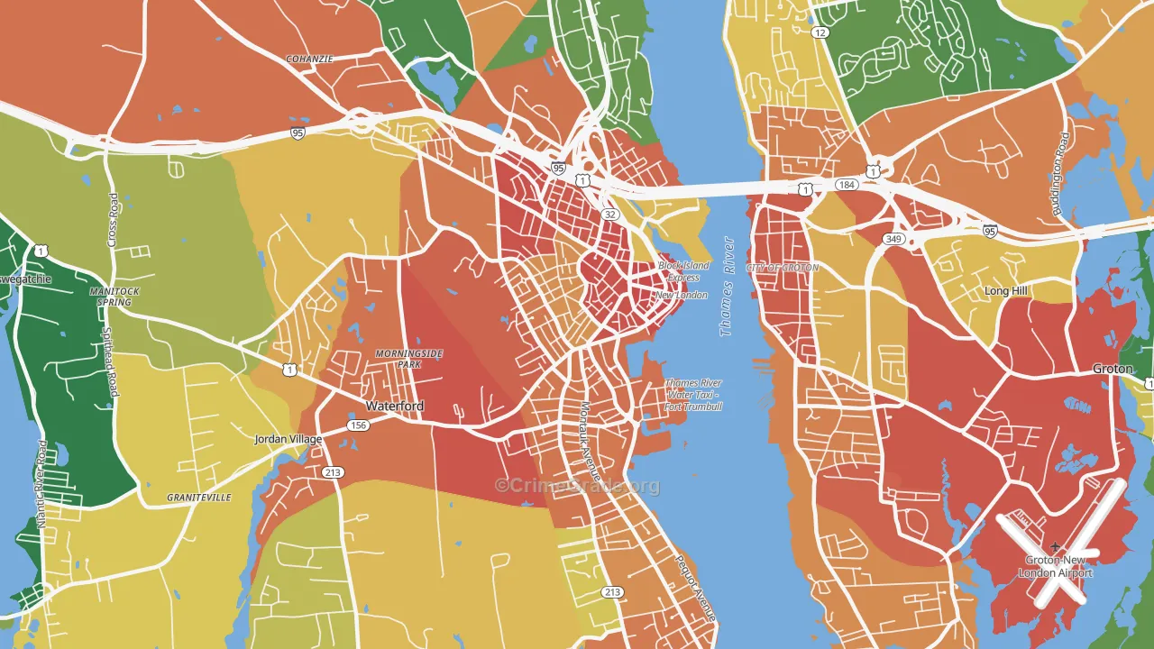New London, CT Map of Burglary Rates