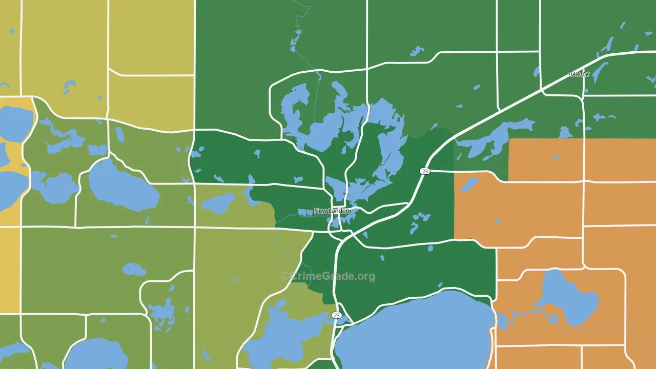 New London, MN Map of Burglary Rates