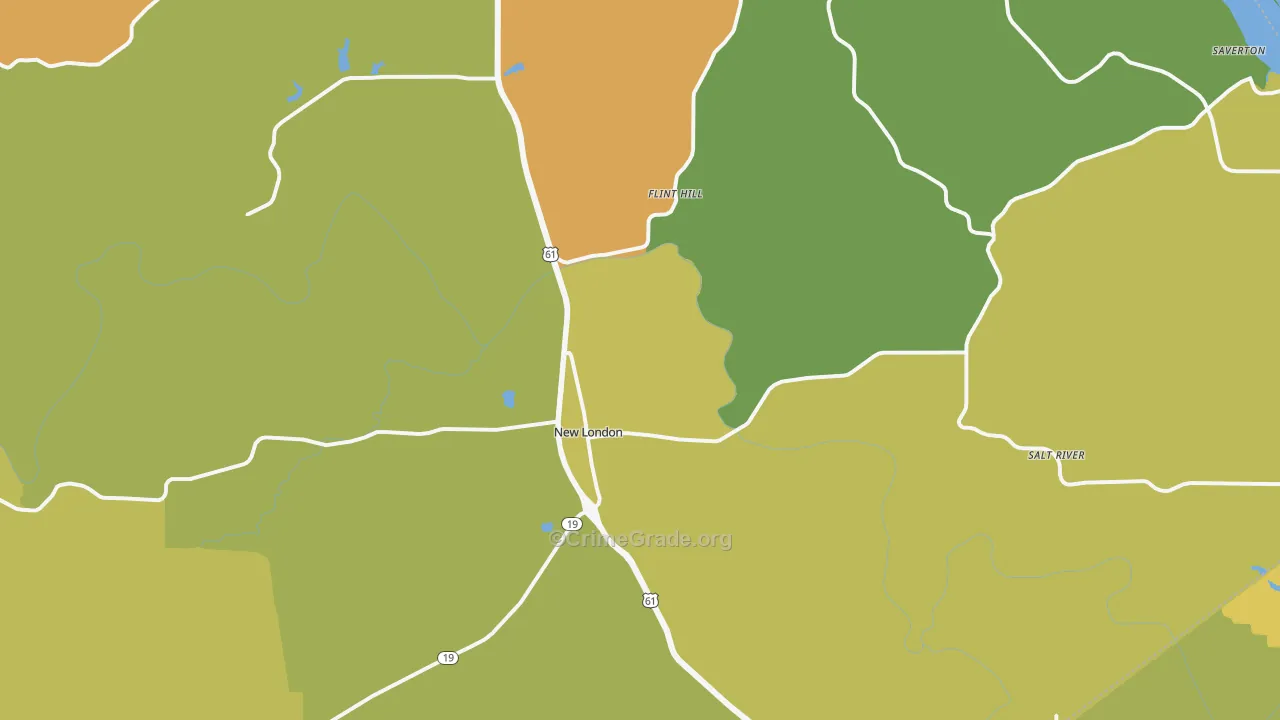 New London, MO Map of Burglary Rates