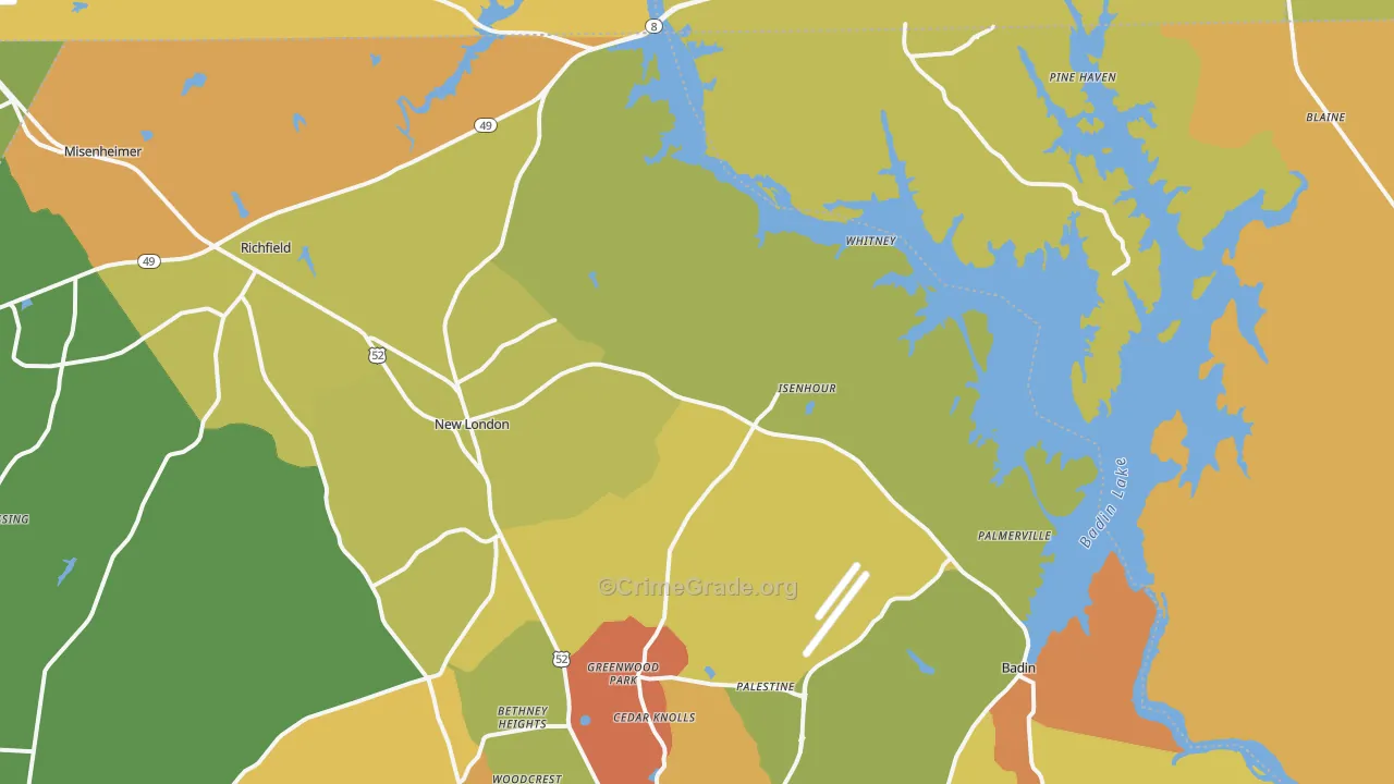 New London, NC Map of Burglary Rates
