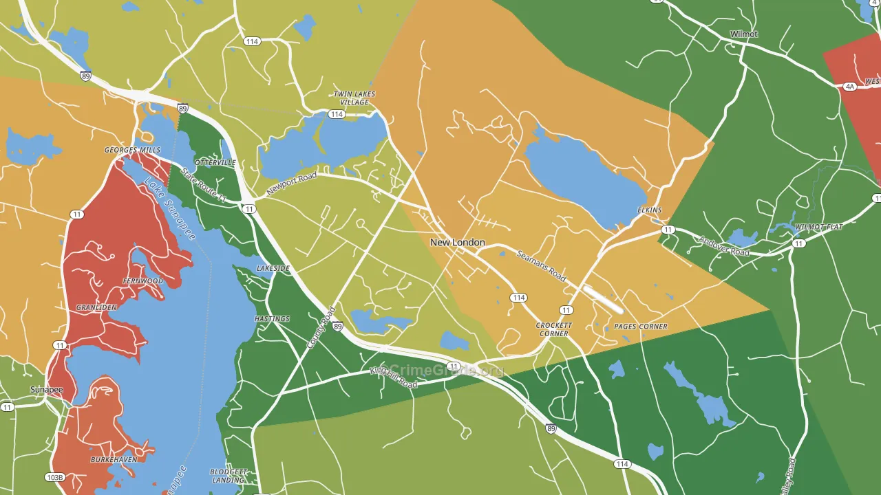 New London, NH Map of Burglary Rates