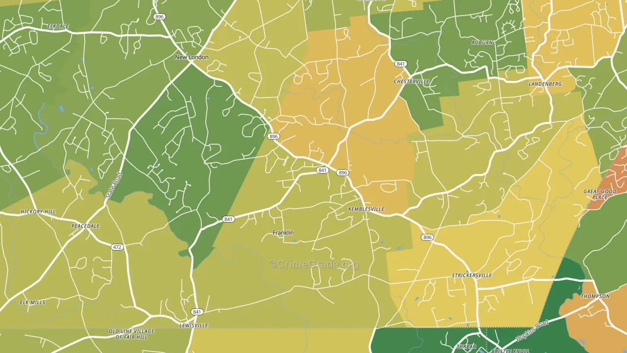 New London, PA Map of Burglary Rates