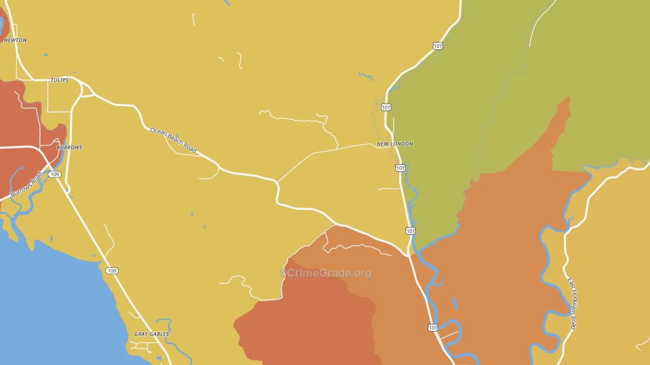 New London, WA Map of Burglary Rates