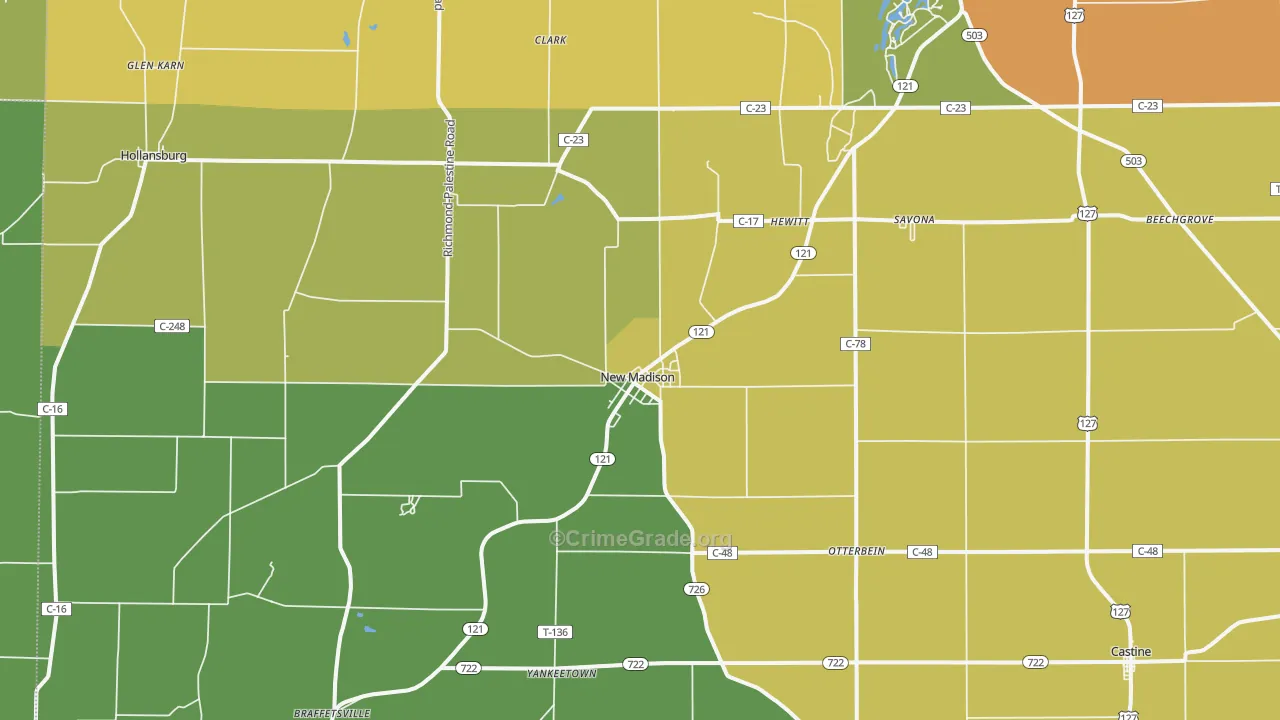 New Madison, OH Map of Burglary Rates