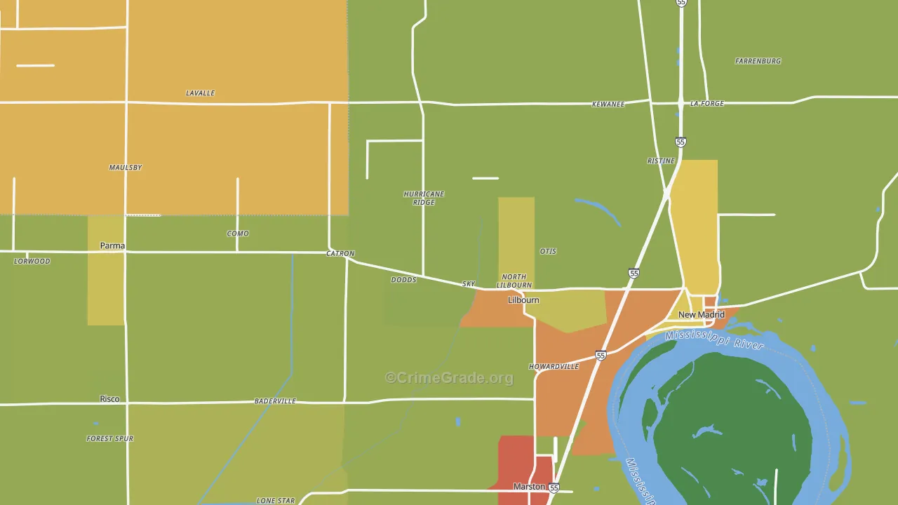 New Madrid County, MO Map of Burglary Rates