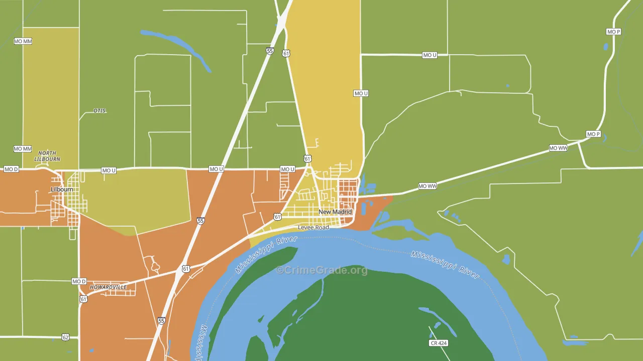 New Madrid, MO Map of Burglary Rates