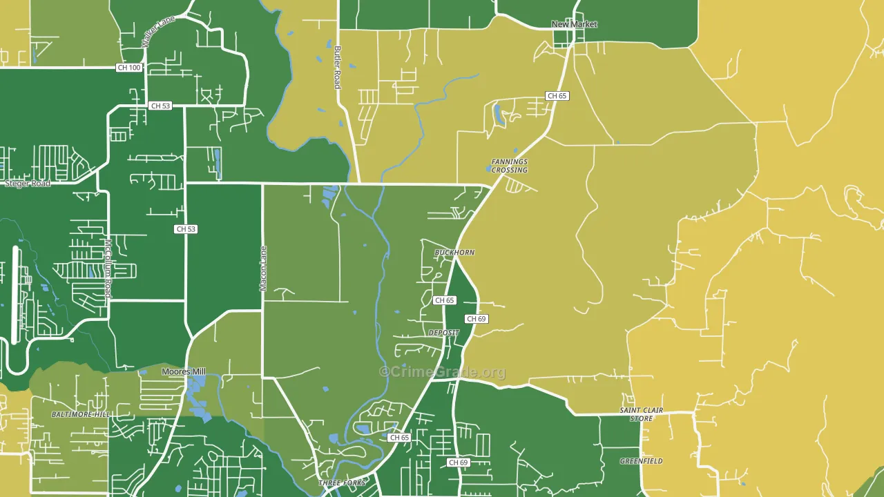 New Market, AL Map of Burglary Rates
