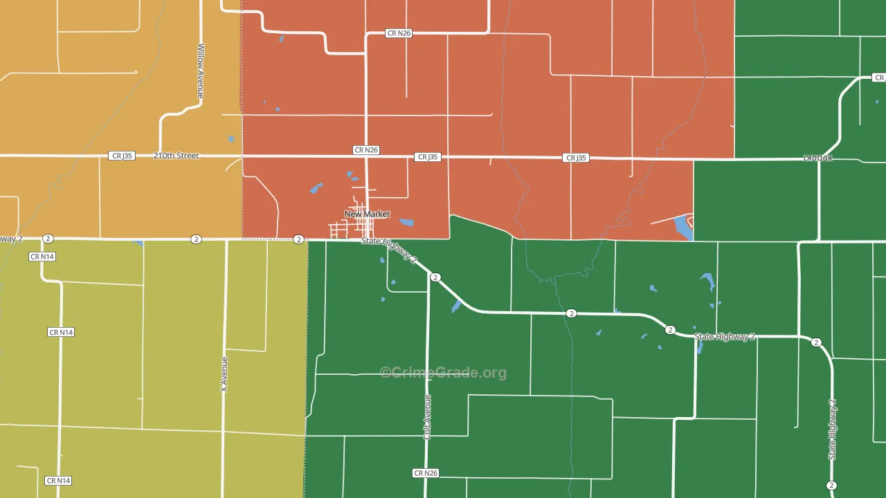New Market, IA Map of Burglary Rates