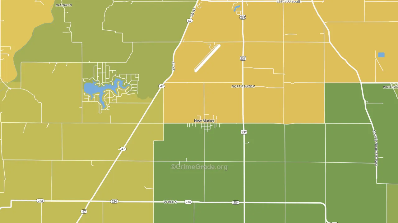 New Market, IN Map of Burglary Rates