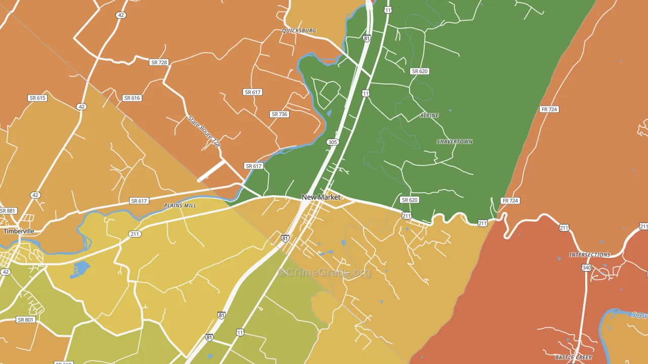 New Market, VA Map of Burglary Rates