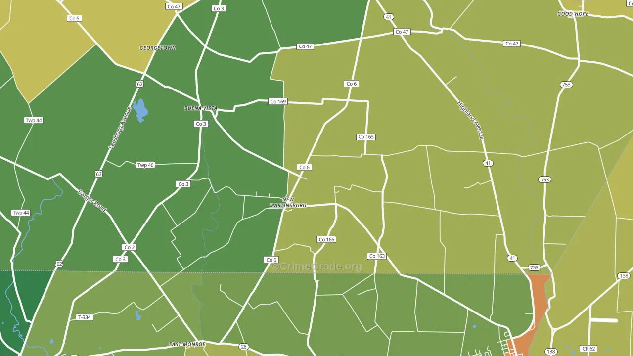New Martinsburg, OH Map of Burglary Rates