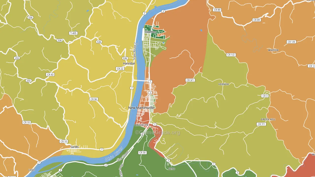 New Martinsville, WV Map of Burglary Rates