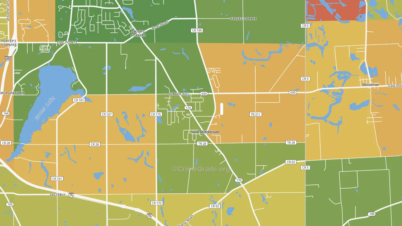 New Middletown, OH Map of Burglary Rates