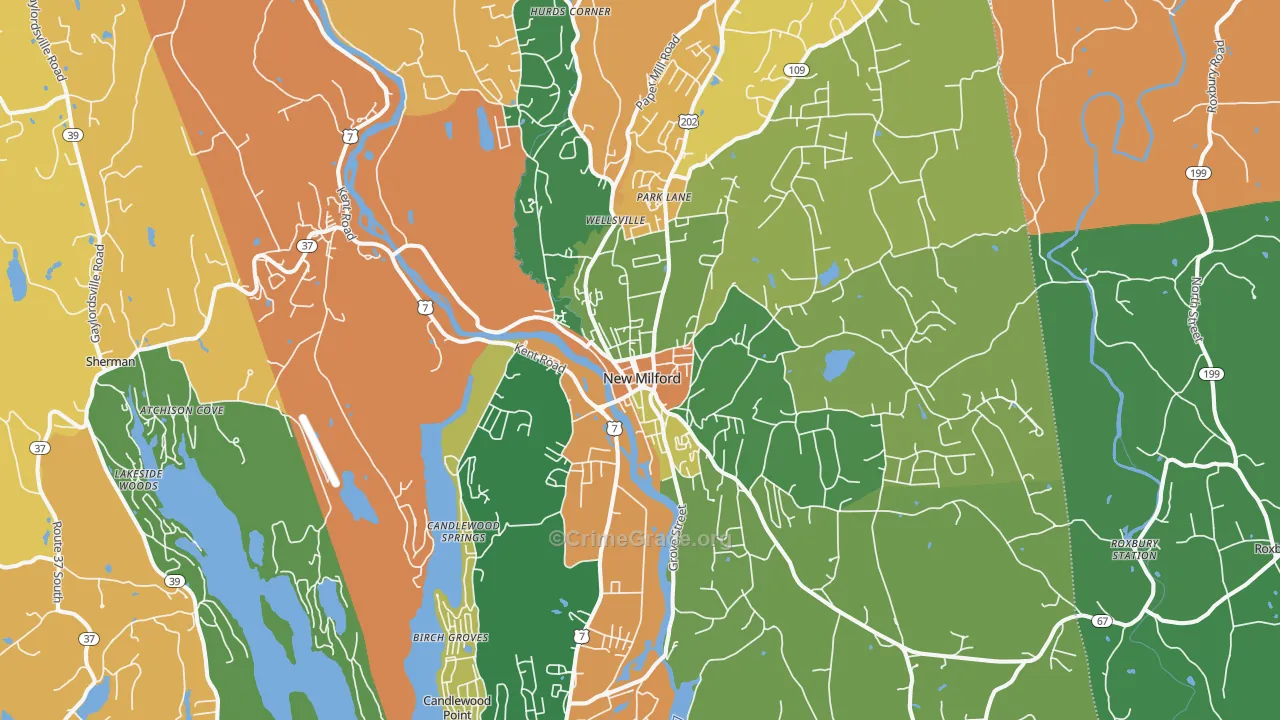 New Milford, CT Map of Burglary Rates