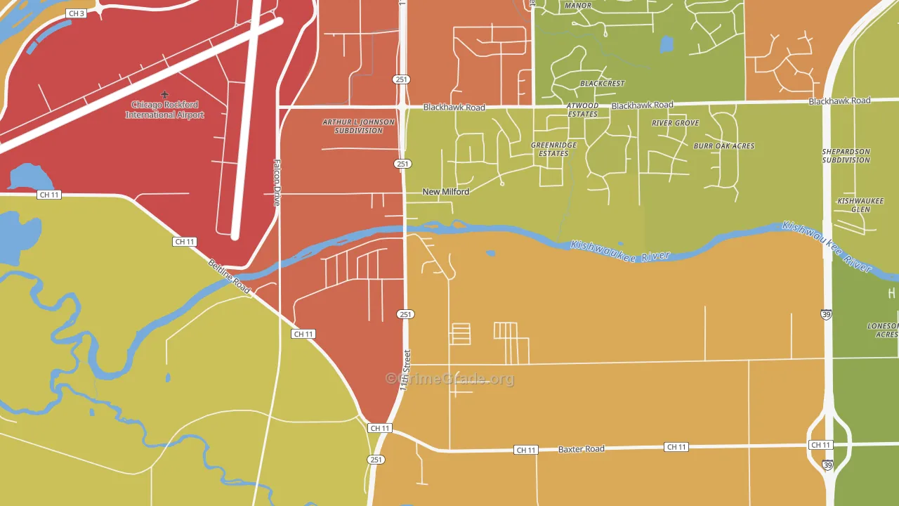 New Milford, IL Map of Burglary Rates