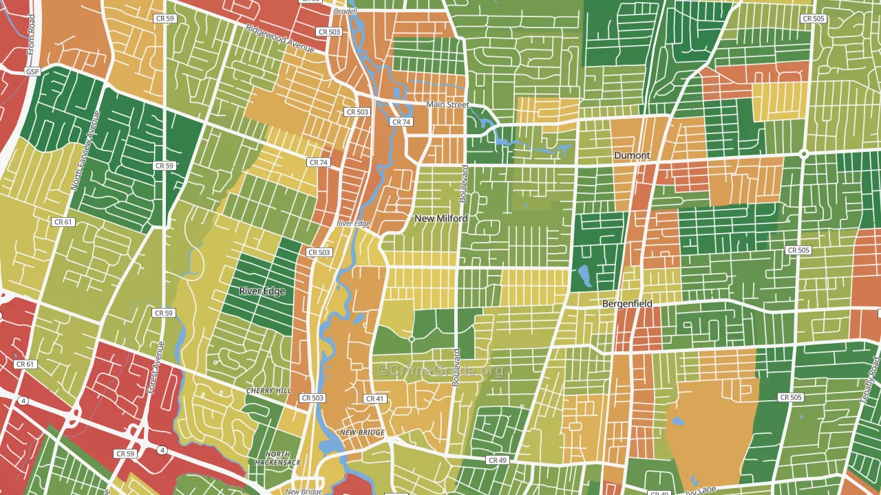 New Milford, NJ Map of Burglary Rates
