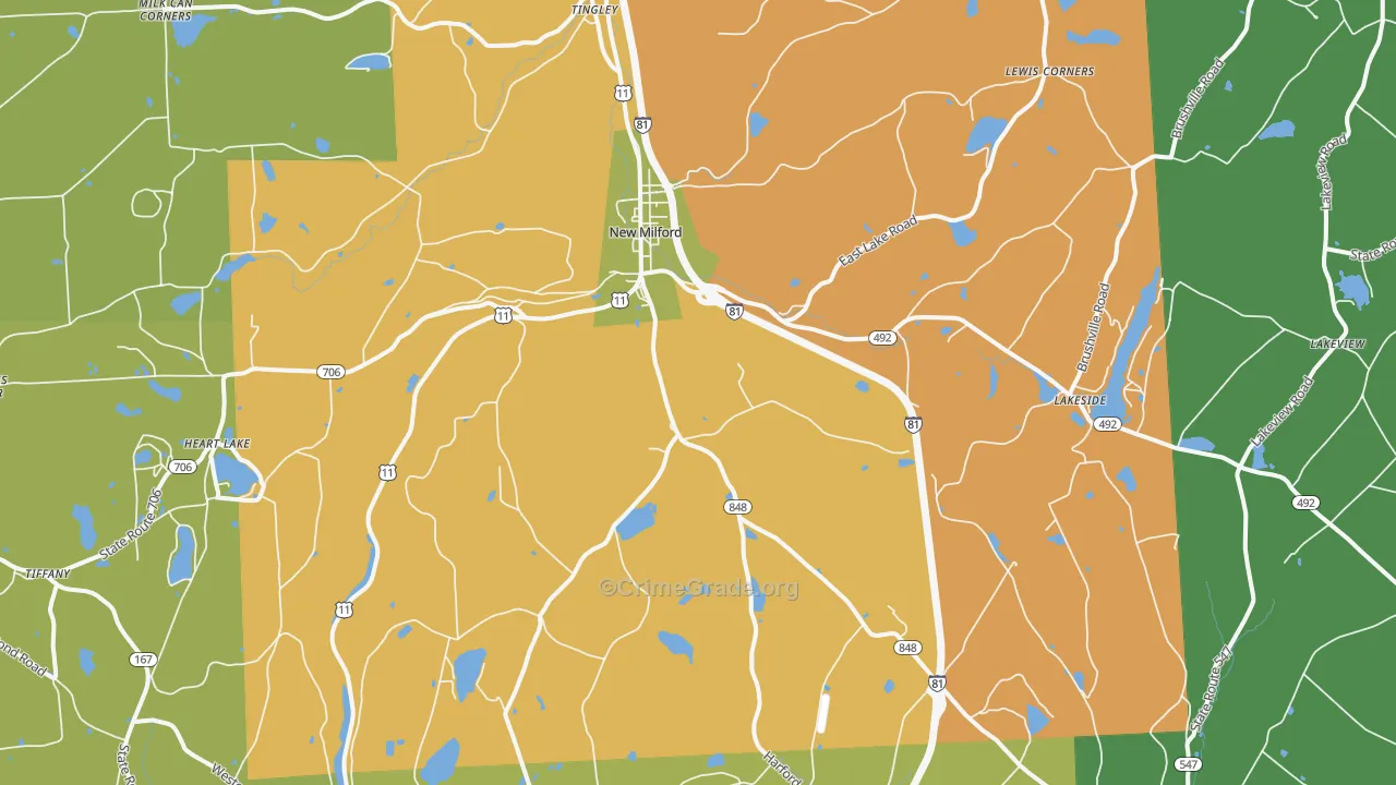 New Milford, PA Map of Burglary Rates