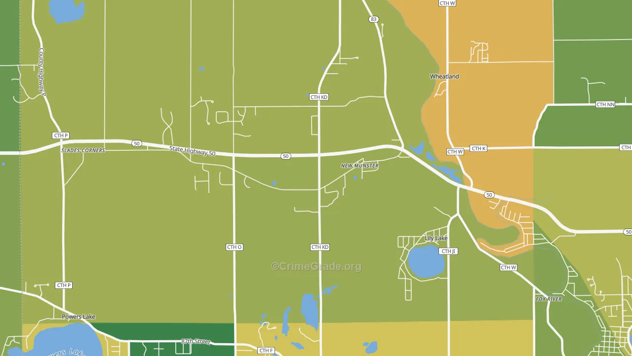 New Munster, WI Map of Burglary Rates