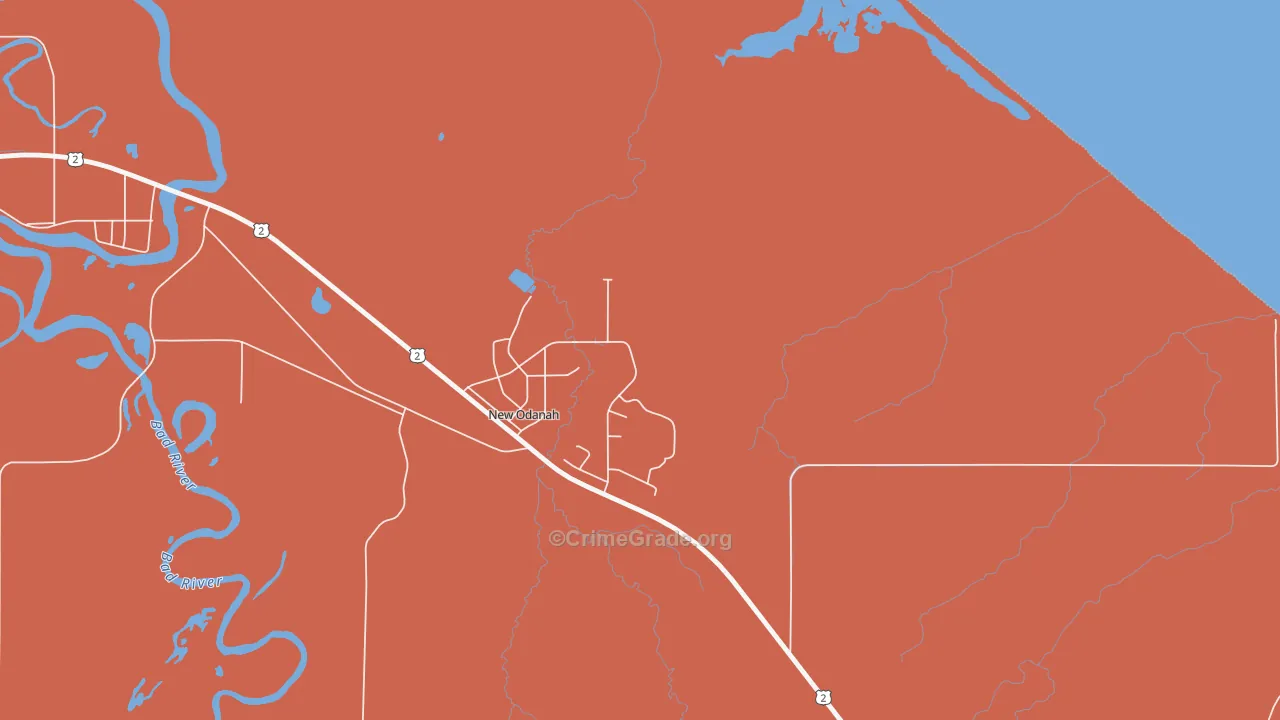 New Odanah, WI Map of Burglary Rates