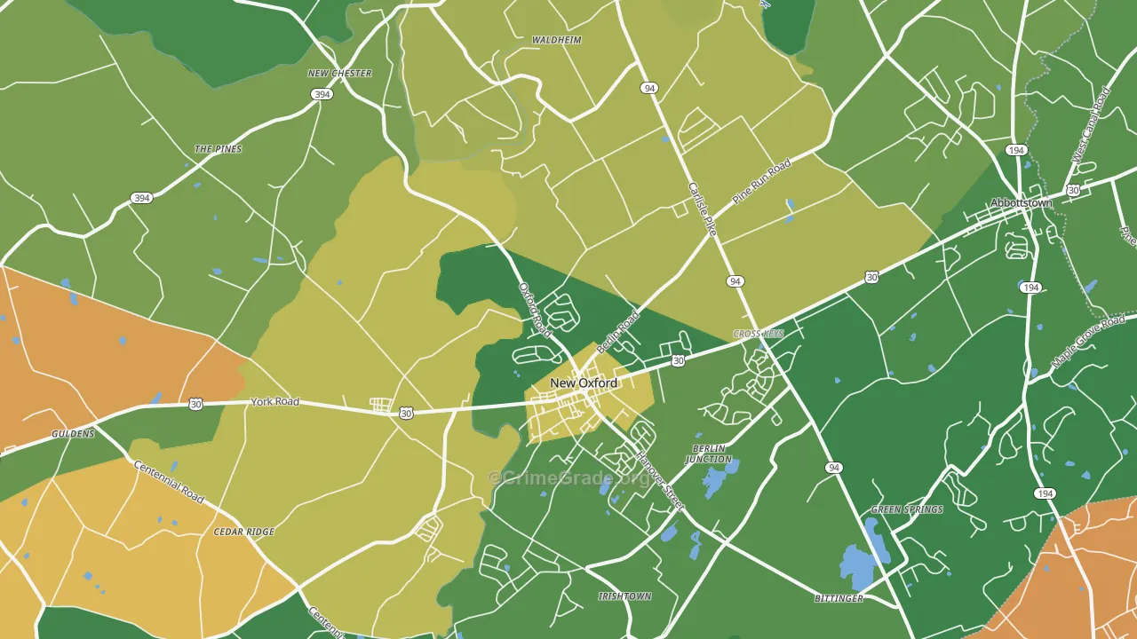 New Oxford, PA Map of Burglary Rates