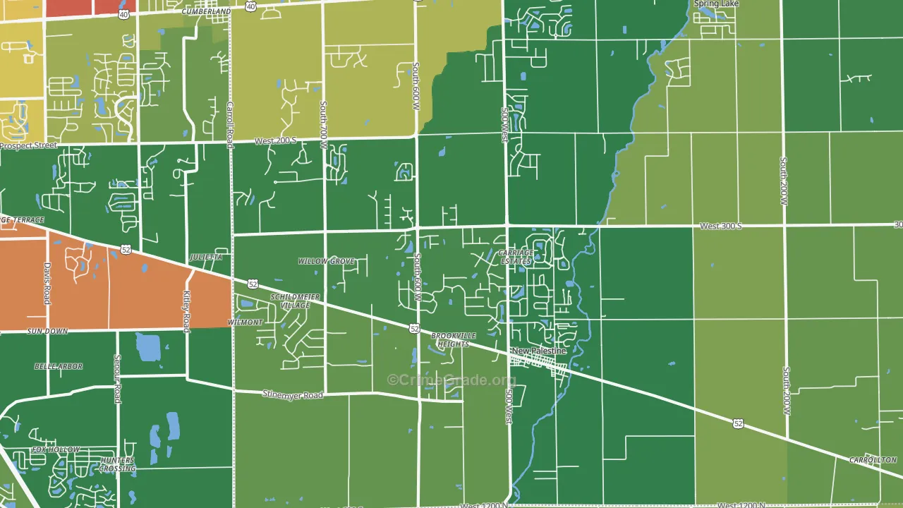 New Palestine, IN Map of Burglary Rates