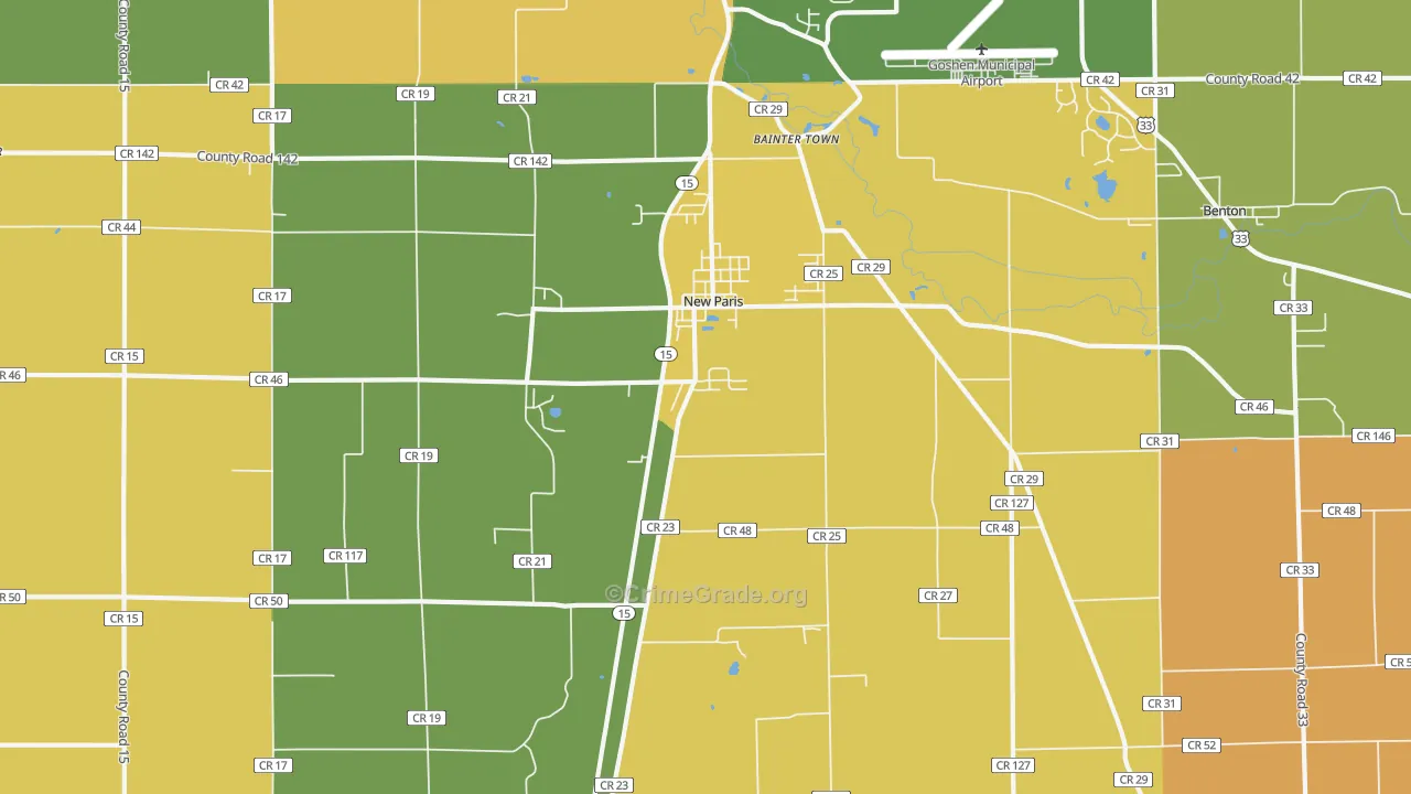New Paris, IN Map of Burglary Rates